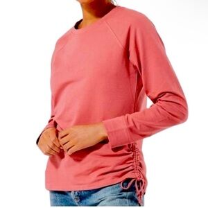Pact Perfectly Lightweight Cinched Crewneck Long Sleeve Pullover in Coral Size M